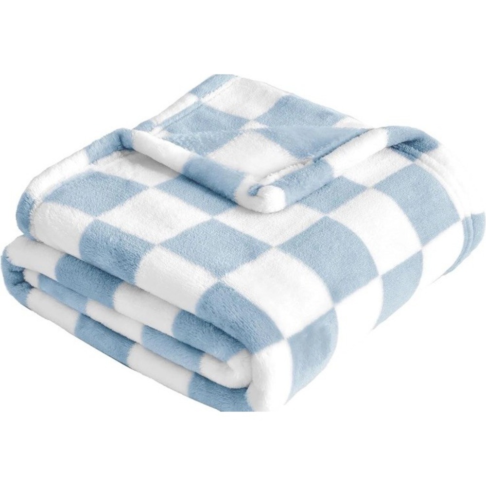 Blue White Fleece Baby Blanket 30"x40" Ultra Soft Checkered Blanket Boys NEW